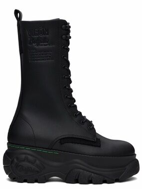 VIRON x Buffalo Source Black Vegan Platform Combat Boots Size 37 VGUC